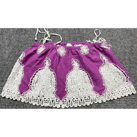 Miguelina Crop Top Womens Medium Purple White Lace Embroidery Boho Festival Tank - Picture 1 of 11
